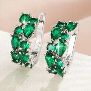 925 Sterling Silver Green Cubic Zirconia Pendant Earrings